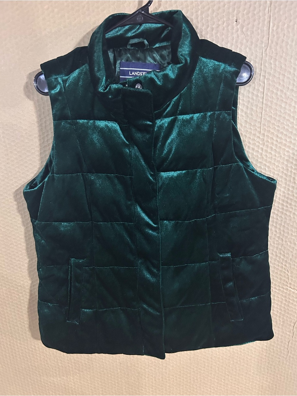Lands' End Women's Dark Green Quilted Velvet Vest